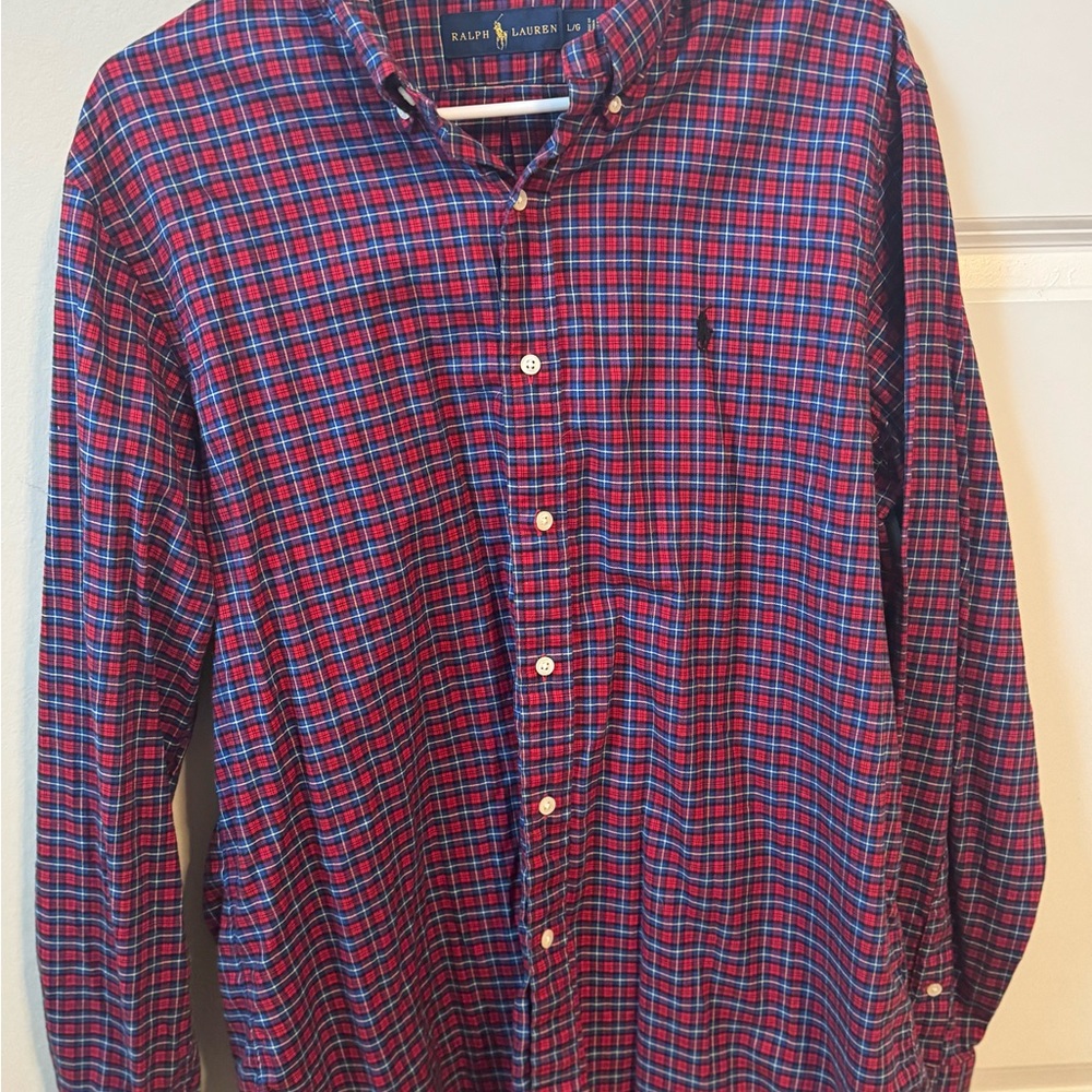 Ralph Lauren Red and Blue Casual Button Down Shirt